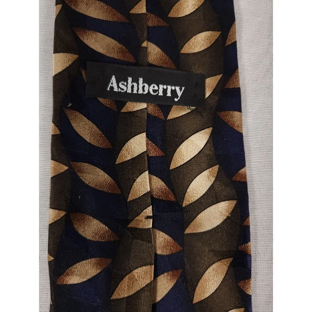 Ashberry Men’s Tie 100% Silk‎ Made in USA blue green Gold
